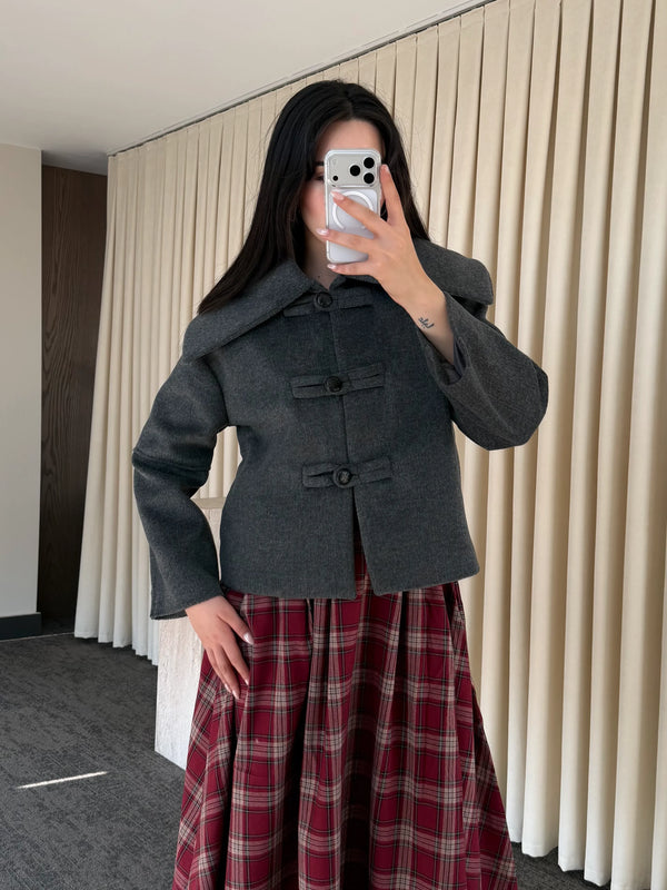 Antrasit Düğme Detaylı Kısa Kaşe Ceket - 7675