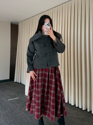 Antrasit Düğme Detaylı Kısa Kaşe Ceket - 7675