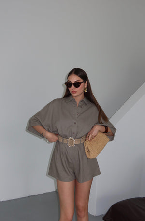 Vizon Hasır Kemerli Gömlek Şort Takım