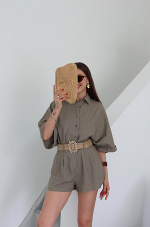 Vizon Hasır Kemerli Gömlek Şort Takım