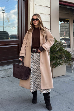 Bej New Tokyo Uzun Kaşe Kaban - 408021