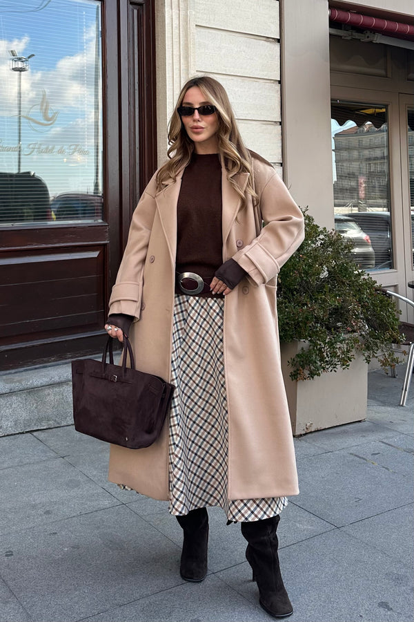 Bej New Tokyo Uzun Kaşe Kaban - 408021