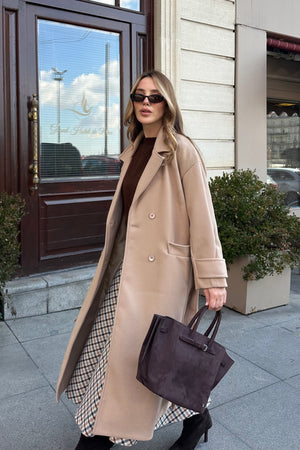 Bej New Tokyo Uzun Kaşe Kaban - 408021