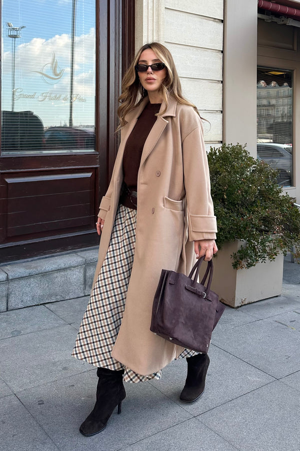 Bej New Tokyo Uzun Kaşe Kaban - 408021