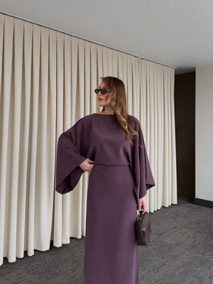 Mürdüm Yarasa Kol Modal Elbise - 5000