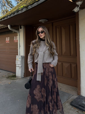 Kahverengi Etnik Desenli Şifon Etek - 251102