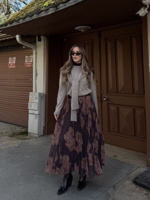 Kahverengi Etnik Desenli Şifon Etek - 251102